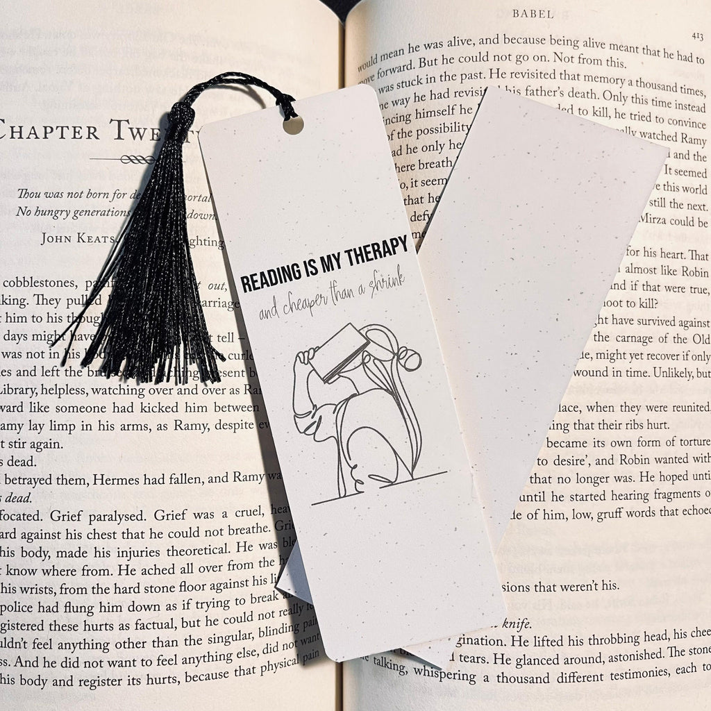 Book Lover Gift Bookmark: Reading Is My Therapy - Funny One Line Art bookmark by Magic & Meaning