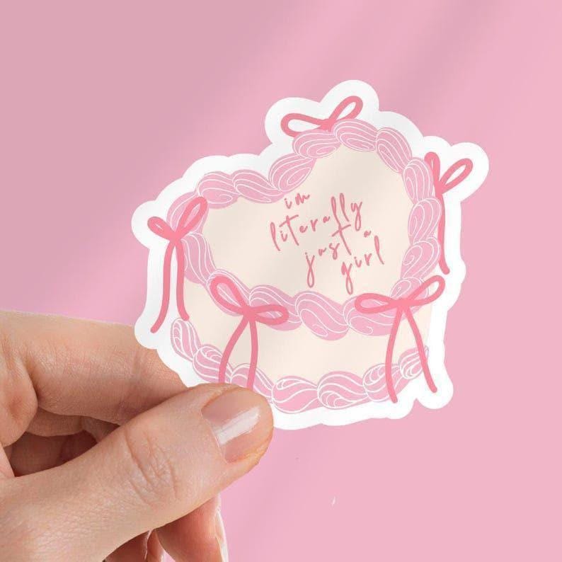 Coquette Kindle Sticker: Heart Cake & Bow - Girly Laptop Decal sticker by Magic & Meaning