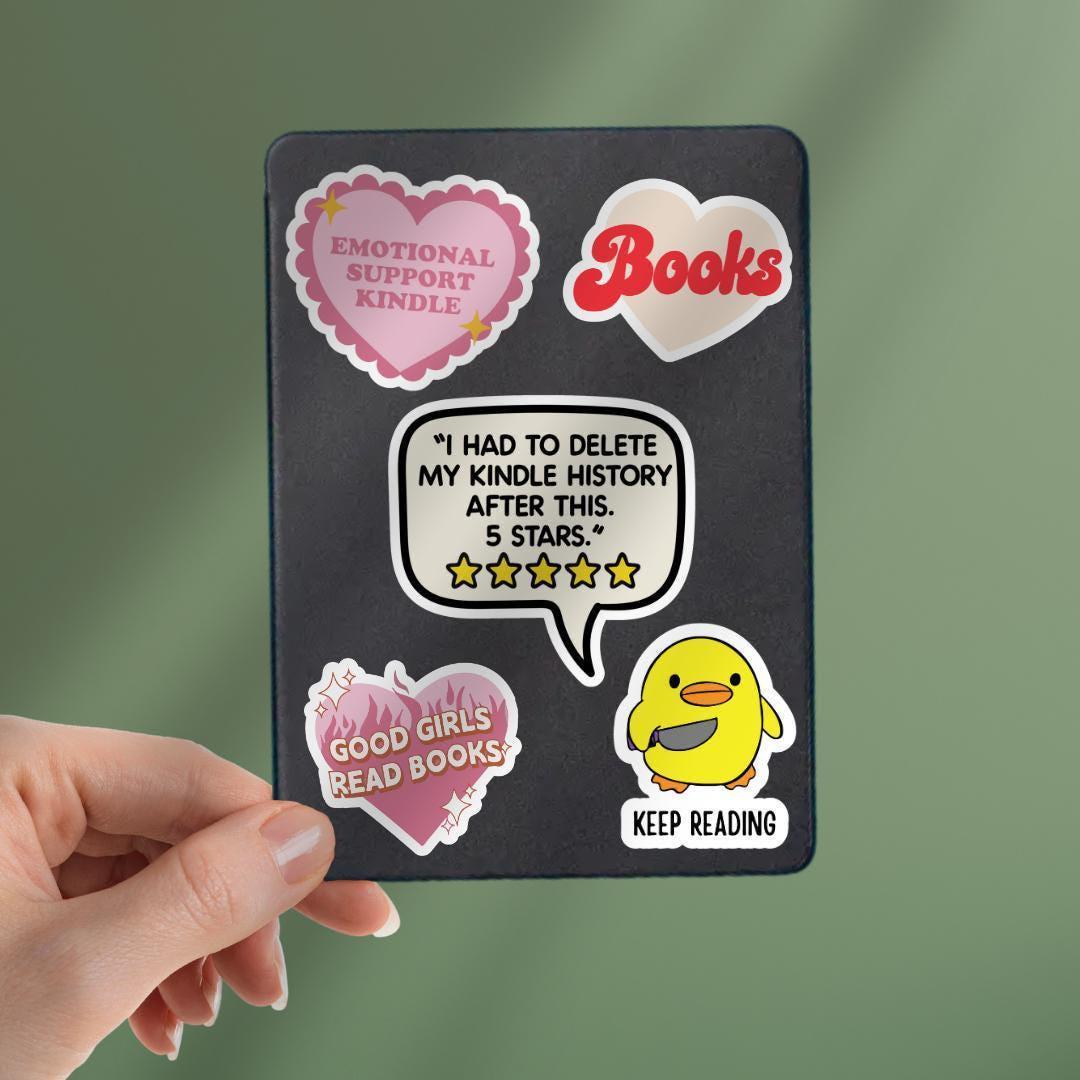 Kindle History Sticker: Book Review 5 Stars - Weatherproof Vinyl sticker by Magic & Meaning