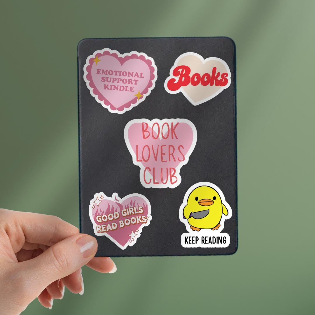 Book Lovers Club Kindle Sticker: Pink Heart - Girly Laptop Decal sticker by Magic & Meaning