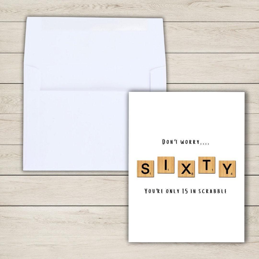 Funny 60th Birthday Card: Scrabble Tile Lover - rude and funny Father’s Day card by Northern Wind Creative