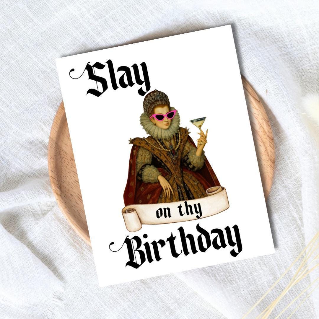 Funny Medieval Birthday Card: Slay on Thy Birthday - rude and funny birthday card by Northern Wind Creative