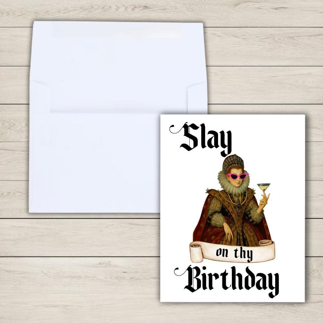 Funny Medieval Birthday Card: Slay on Thy Birthday - rude and funny birthday card by Northern Wind Creative