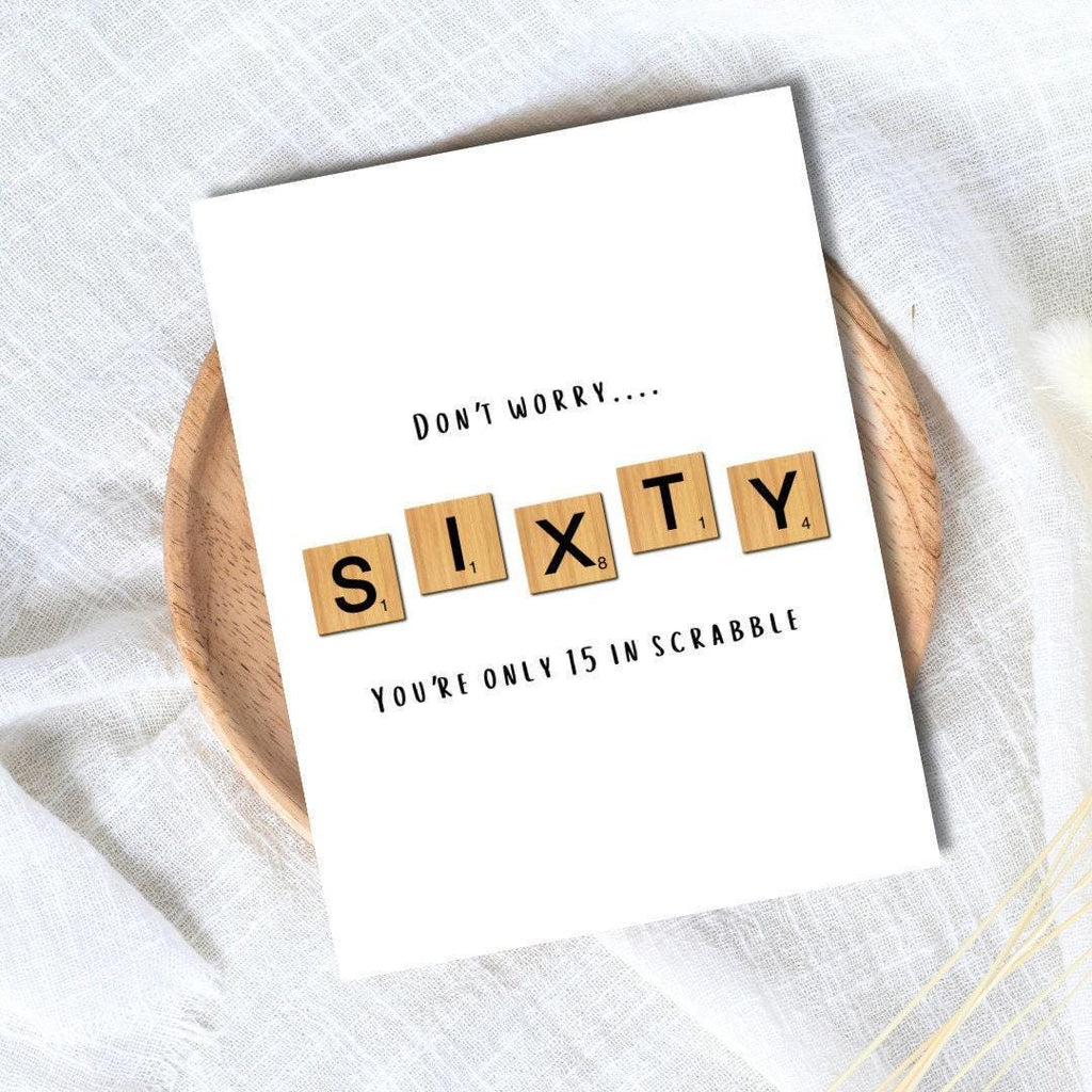 Funny 60th Birthday Card: Scrabble Tile Lover - rude and funny Father’s Day card by Northern Wind Creative