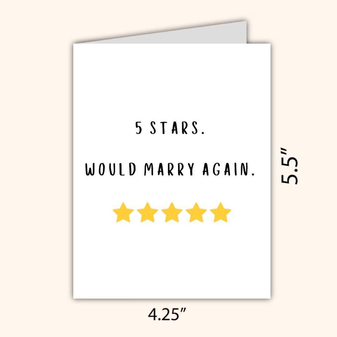 5 Stars Would Marry Again Anniversary Card - rude and funny anniversary card by Northern Wind Creative