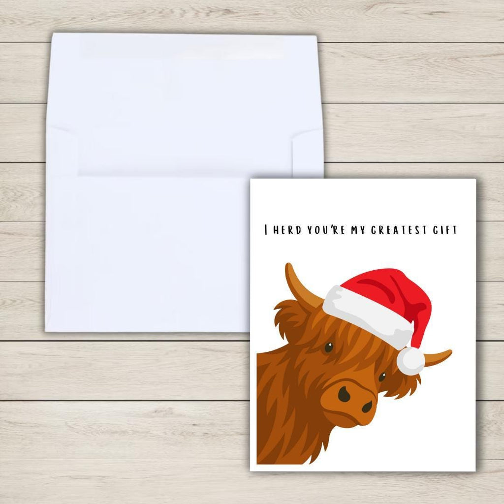I Herd You're My Greatest Gift Funny Cow Christmas Card for Him: Farmer Card - rude and funny Christmas card by Northern Wind Creative