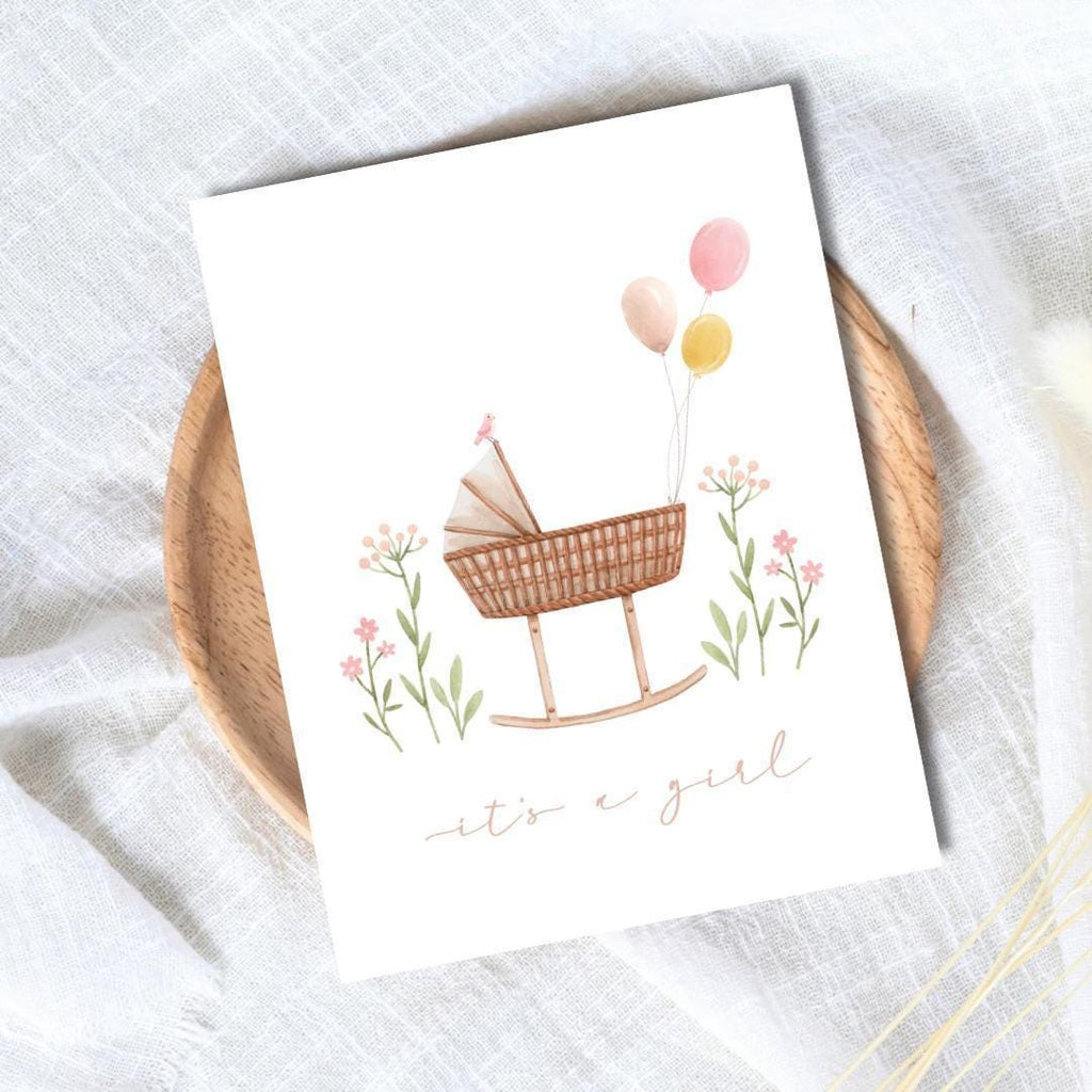 It's a Girl Card: New Baby Watercolor Greeting Card - rude and funny new baby card by Northern Wind Creative