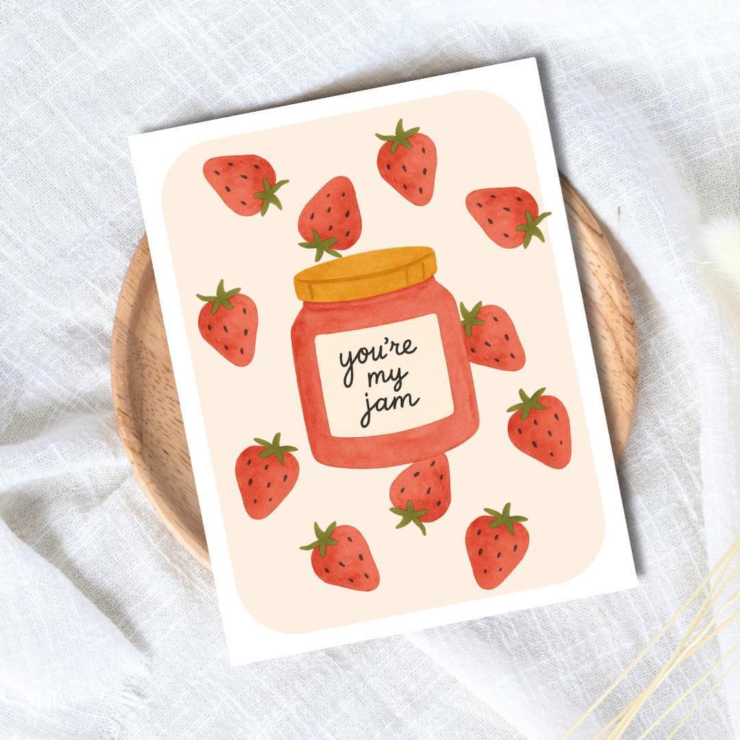 You're My Jam Anniversary Card: Cute Strawberry Design - rude and funny anniversary card by Northern Wind Creative