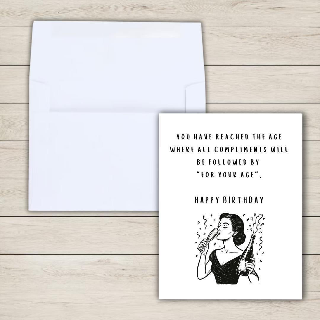 Funny Birthday Card: All Compliments "For Your Age" 50th 60th 70th Birthday - rude and funny Father’s Day card by Northern Wind Creative
