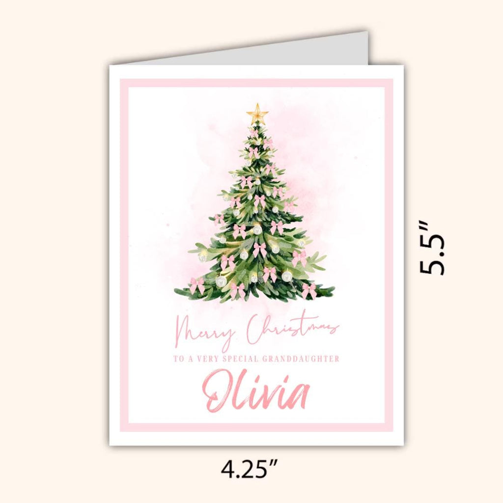 Personalized Granddaughter Christmas Card: Pink Tree Design - funny Christmas card by Northern Wind Creative