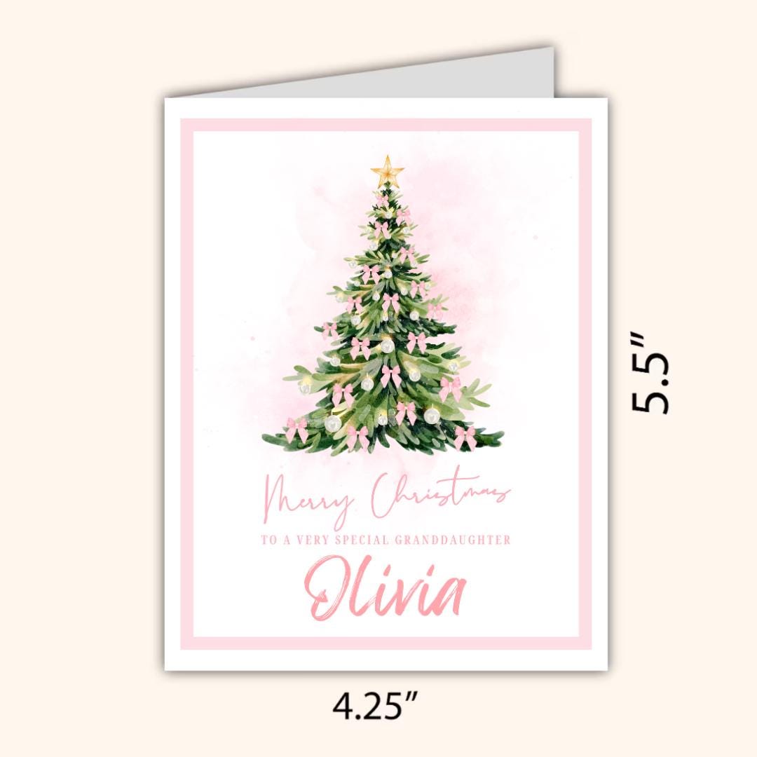 Personalized Granddaughter Christmas Card: Pink Tree Design - funny Christmas card by Northern Wind Creative