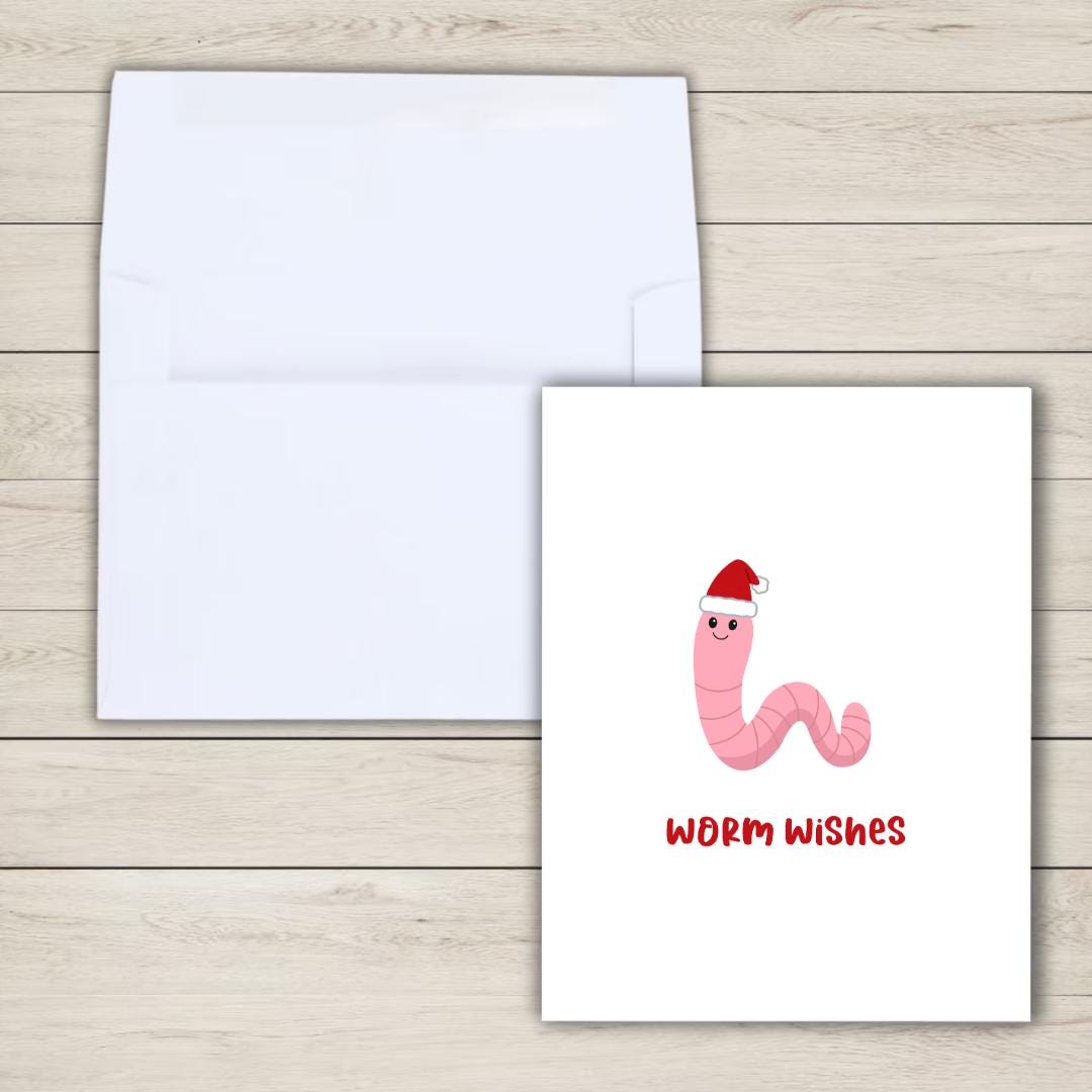 Worm Wishes Funny Christmas Card: Friendship Holiday Card - rude and funny Christmas card by Northern Wind Creative