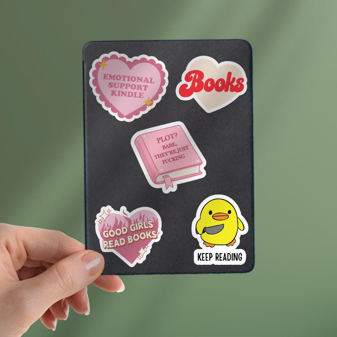 Spicy Smut Kindle Sticker: Plot? Babe, They're Just F***ing Book Lover Laptop Decal sticker by Magic & Meaning