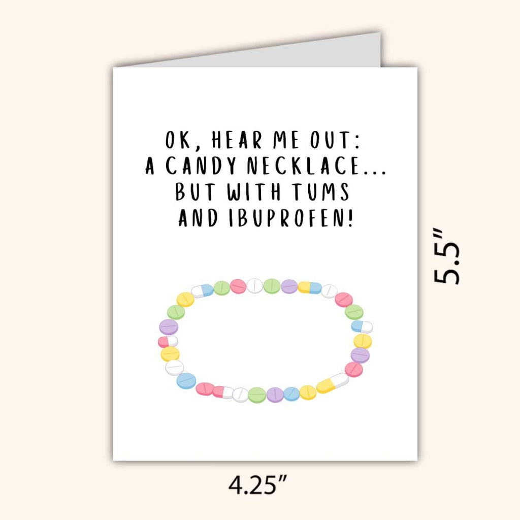 Candy Necklace but with Tums and Ibuprofen Funny Birthday Card for Him - rude and funny Father’s Day card by Northern Wind Creative