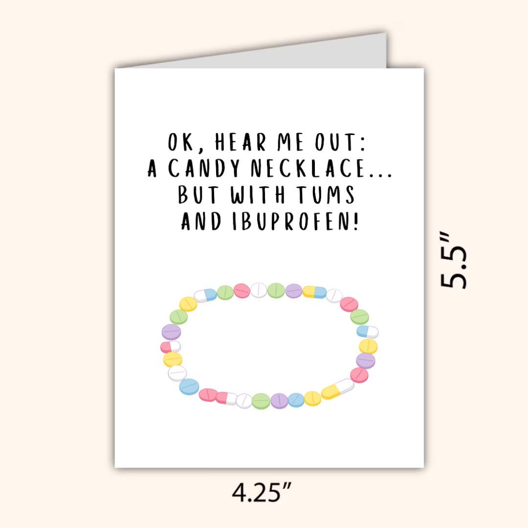 Candy Necklace but with Tums and Ibuprofen Funny Birthday Card for Him - rude and funny Father’s Day card by Northern Wind Creative