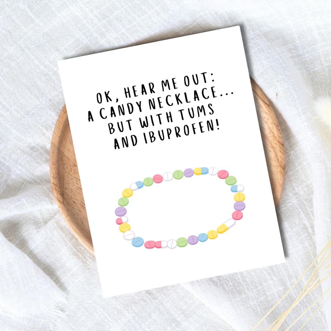 Candy Necklace but with Tums and Ibuprofen Funny Birthday Card for Him - rude and funny Father’s Day card by Northern Wind Creative
